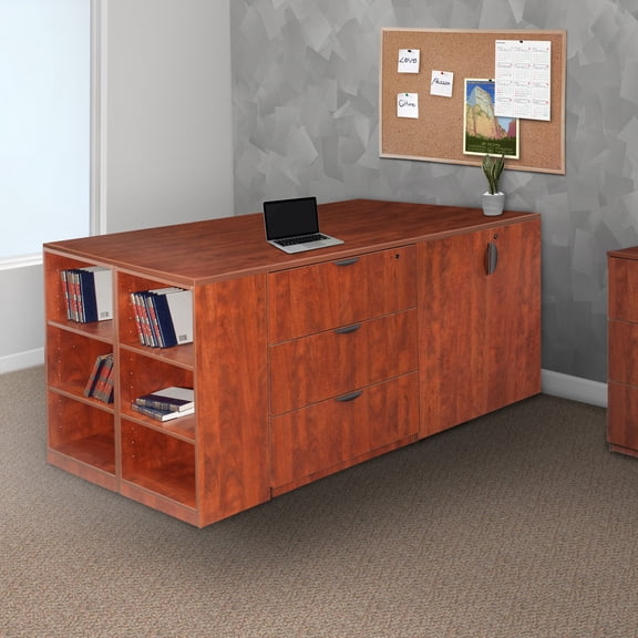 Regency Legacy Stand Up Storage Cabinet/ 3 Lateral File Quad with Bookcase End- Cherry