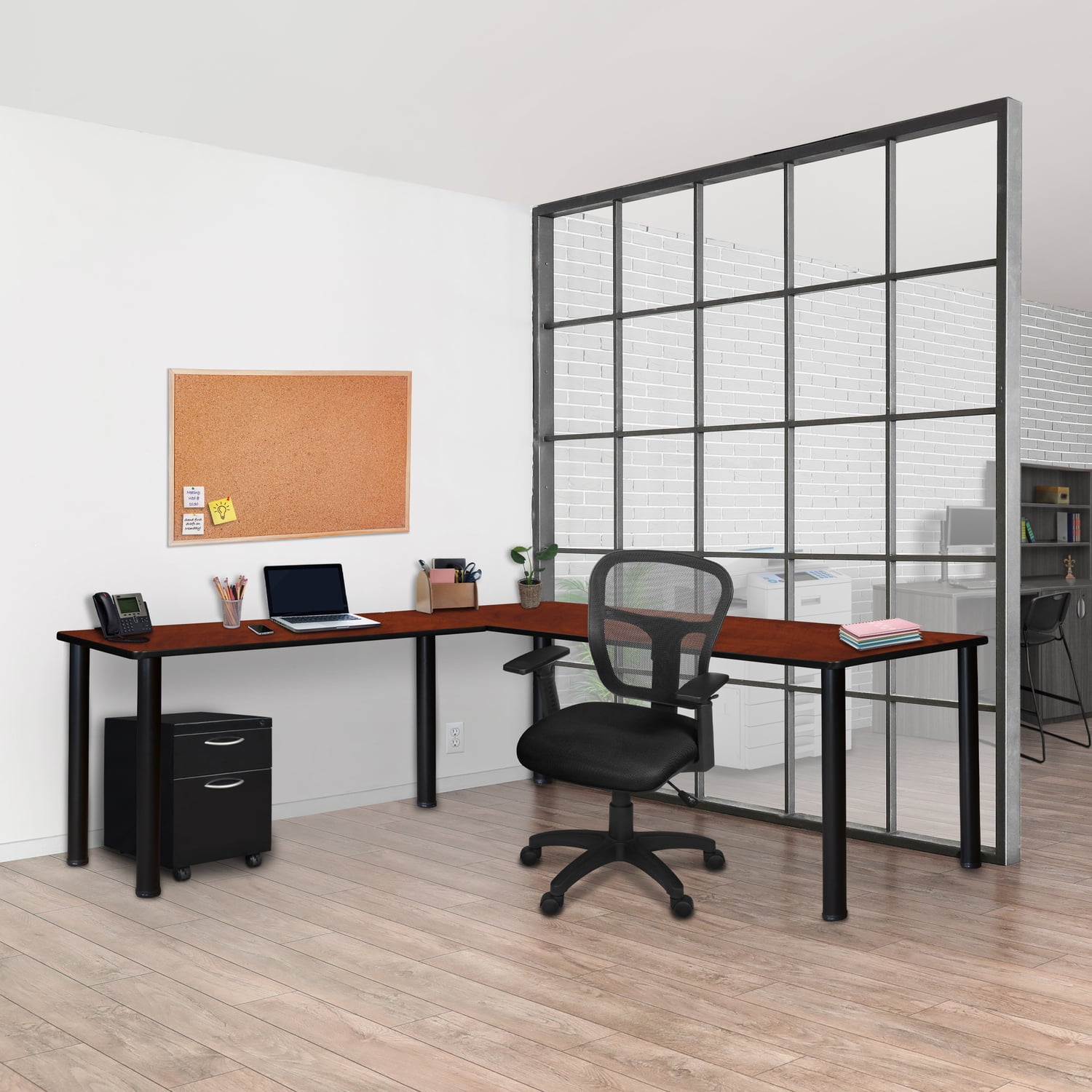 Regency ML722442CHBPBK Kee 72 in. L-Desk with 42 in. Return, Cherry ...