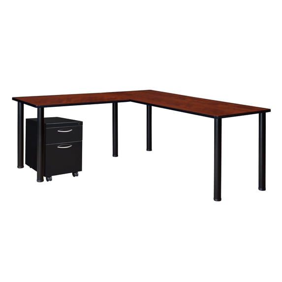 Regency MLSPM722442CHBPBK Kee 72 in. Single Pedestal L-Desk with 42 in. Return, Cherry & Black