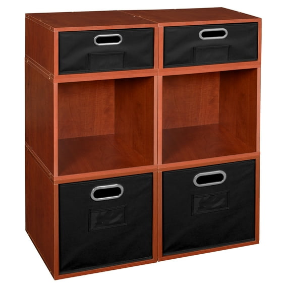 Regency Niche Cubo Storage Set- 4 Full Cubes/2 Half Cubes with Foldable Storage Bins- Cherry/Black