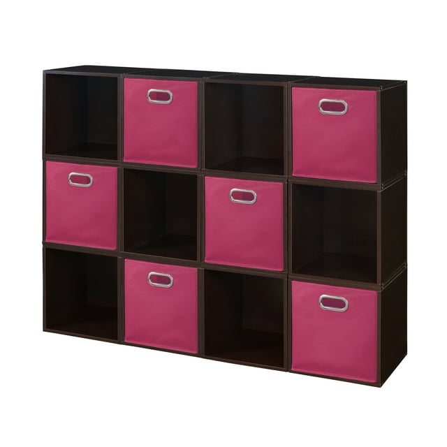 Cubo Storage Set - 12 Cubes and 6 Canvas Bins- Truffle/Pink - Walmart.com