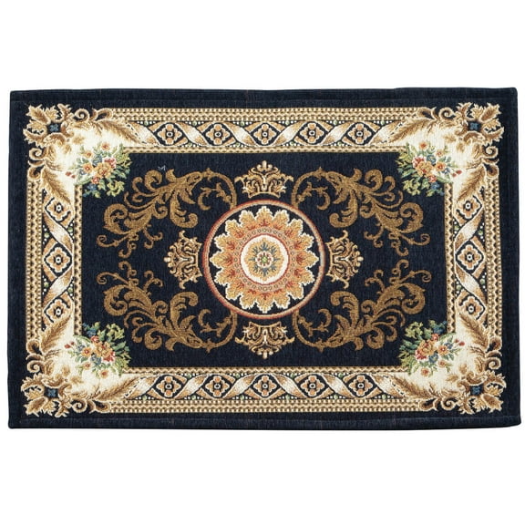 Regency Non-Slip Rug, Rich Color Design, Floral Details, Home Décor - Black Color Design, Measures 20" x 30", by OakRidgeTM
