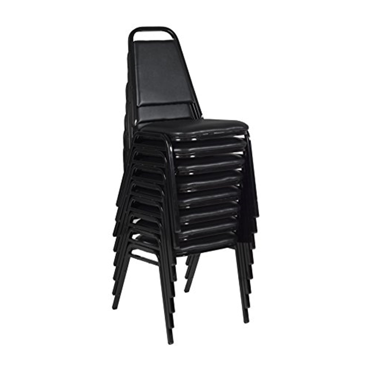Sleek Black Vinyl and Metal High-Back Stackable Chair Set