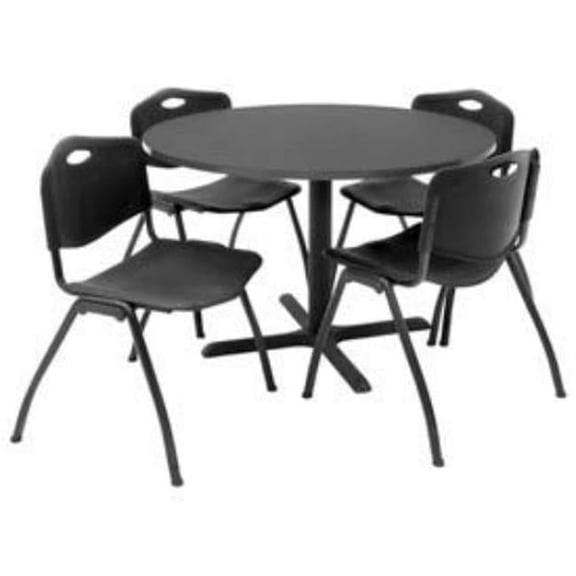 Regency Seating B210579 42 in. Round Table & Chair Set with Standard Plastic Chairs - Gray Table & Black Chairs