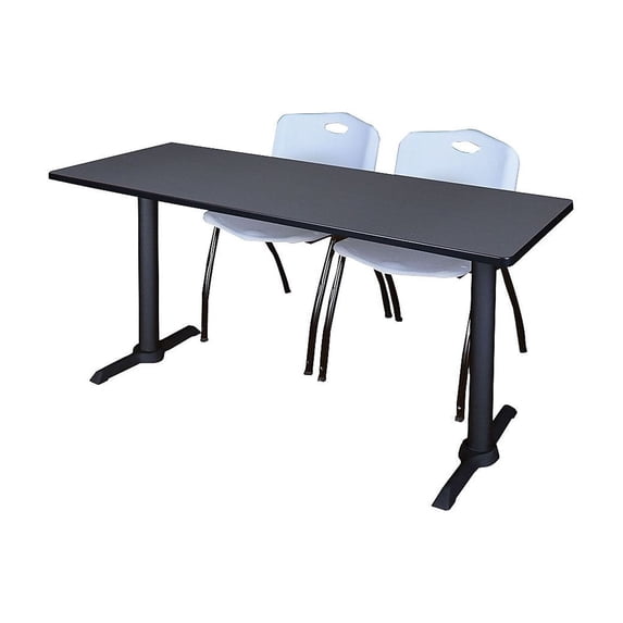 Regency Cain 60 x 24 in. T-Base Training Seminar Table- Grey & 2 M Stack Chairs- Grey