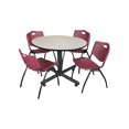 thumbnail image 1 of Kobe 48in. Round Breakroom Table- Maple & 4 'M' Stack Chairs- Burgundy, 1 of 2