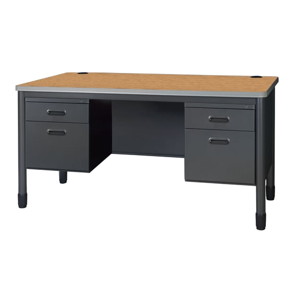 Romig Mesa Steel Double Pedestal Teacher's Office Desk 60" x 30" - Medium Oak