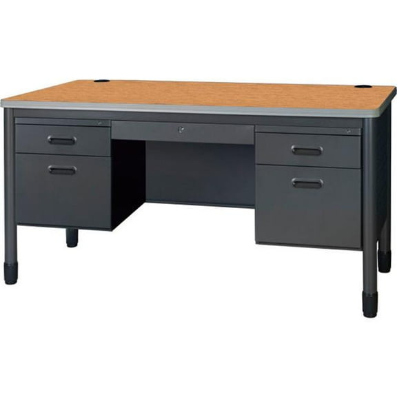 Regency Seating B3195350 Regency Mesa Double Pedestal Teachers Office Desk with Center Drawer, Medium Oak - 60 x 30 x 29 in.