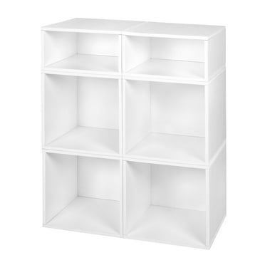 Niche Cubo Storage Organizer Open Bookshelf Set- 4 Full Cubes/2 Half Cubes- White Wood Grain