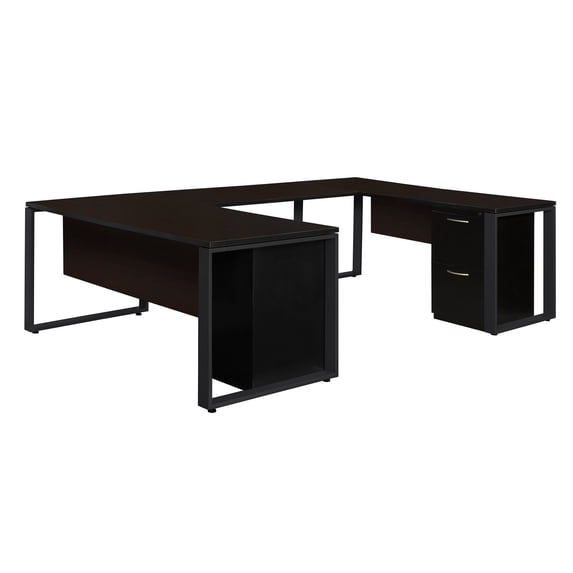 Regency Structure 72 x 78 in. U Shaped Office Desk with Double Metal Pedestal Drawers- Mocha Walnut