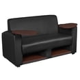 thumbnail image 1 of Regency Supernova Loveseat with 360-Degree Swiveling Tablet Arm, Under-Seat Storage, Java Finish, Black Vinyl Upholstery, Ergonomic Seating for Offices, Lounges, or Classrooms, 1 of 6