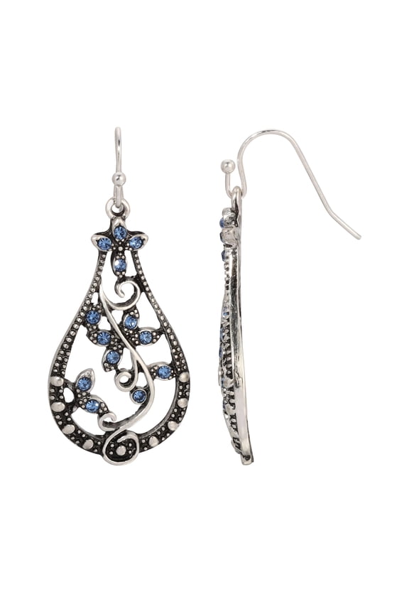 Teardrop Vine Light Sapphire Crystal Drop Earrings
