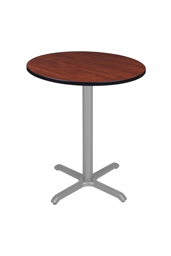 Via Cafe High 36in. Round X-Base Table- Cherry/Grey