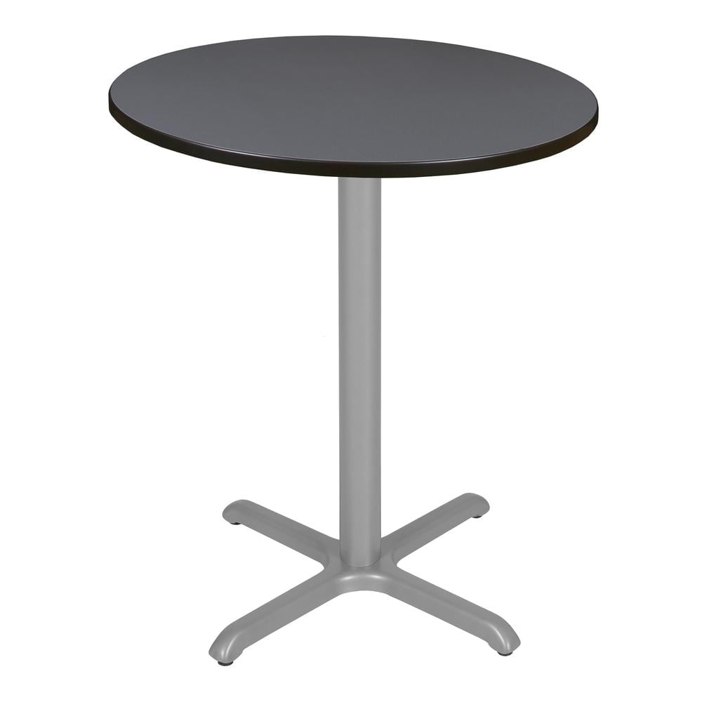 Gray Round Wood Bar Height Table with Sturdy Steel Base