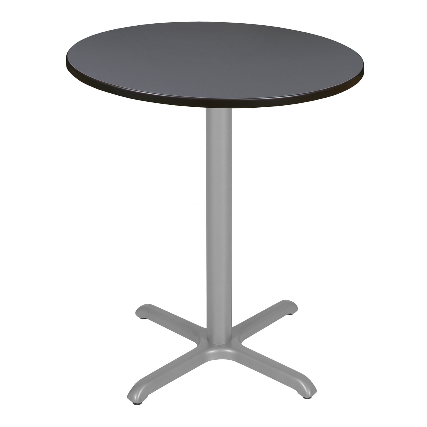 Gray Round Wood Bar Height Table with Sturdy Steel Base