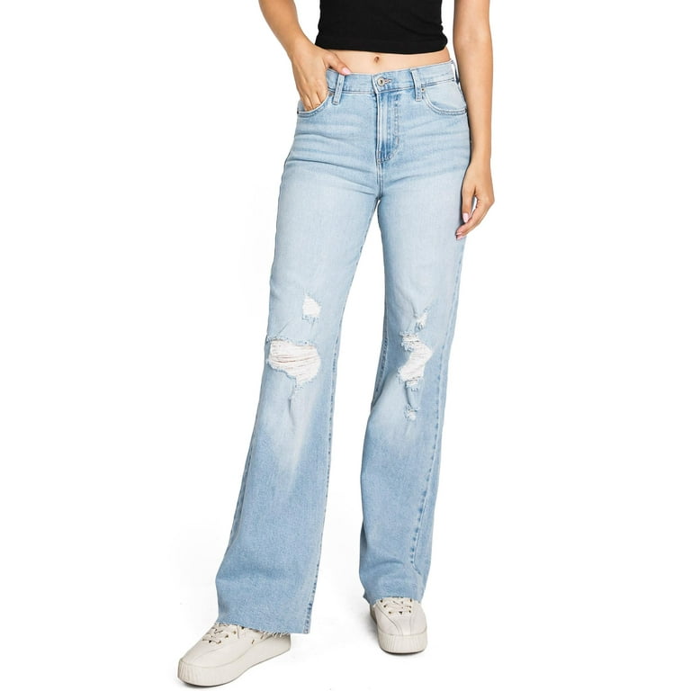 Regeneration by Celebrity Pink Women's Juniors High Rise Wide-Leg Jeans (1,  Light Denim)