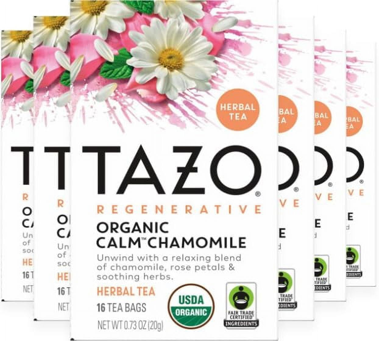 Regenerative Calm Chamomile Herbal Tea Bags, CaffeineFree Blend, 69591050, 16 Count (Pack of 6