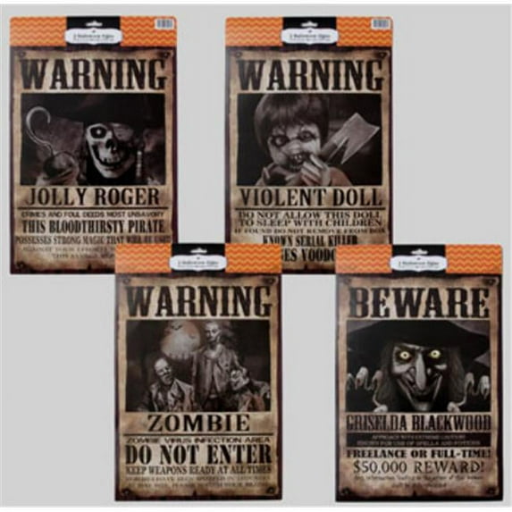 Regent 2123929 Halloween Signs Pack of 2 - Warning & Beware - Case of 48