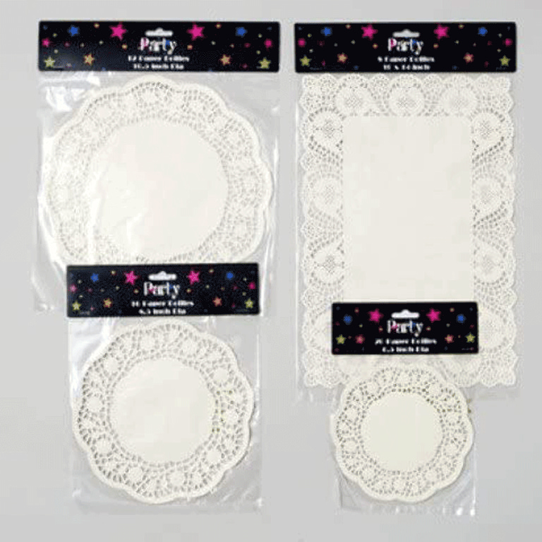 Regent 56-Count White Paper Lace Doilies Decorative Lace Coasters Placemats for Cookies, Cakes and Desserts, 4 Assorted Sizes