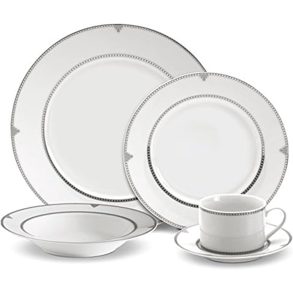 Regent Bead 40-Piece Porcelain Dinnerware Set, Service for 8, Elegant Durable Tableware for Everyday and Special Occasions