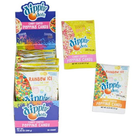 Regent Products 0.53 oz Dippin Dots Candy Coated Popping Candy 2 Flavors in Counter Display - 20 Piece - Pack of 120