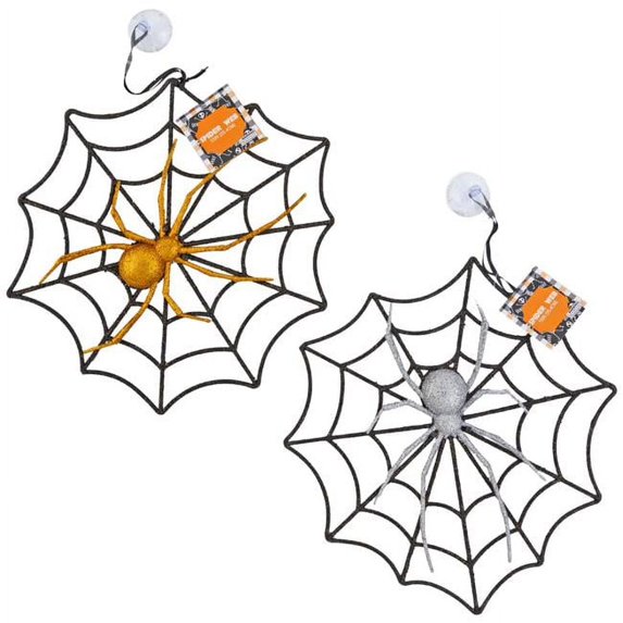 Regent Products 10 in. Hanging Decor Spider Web Glitter with Suction Cup Halloween Hot, 2 Assorted Color