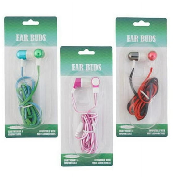 Regent Products 3.5 mm Audio Jack 48 in. Cord 2-Tone Earbuds, 3 Assorted Color - Pack of 24