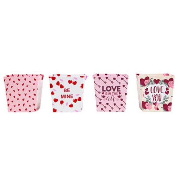 Regent Products 4.13 x 3.34 x 4.33 in. Paper Valentine Gift Bucket with Ribbon Handle Val Holder, 4 Assorted Color