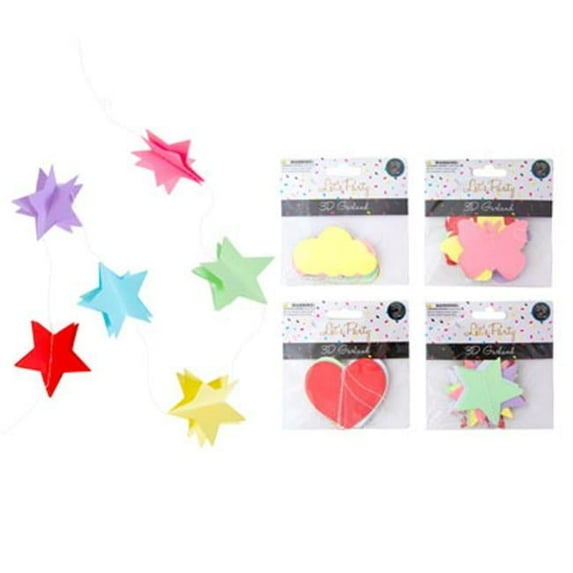 Regent Products  5.9 ft. 3-D Shapes Garland Paper with Heart Cloud Star Butterfly Probe Insert, Multi Color