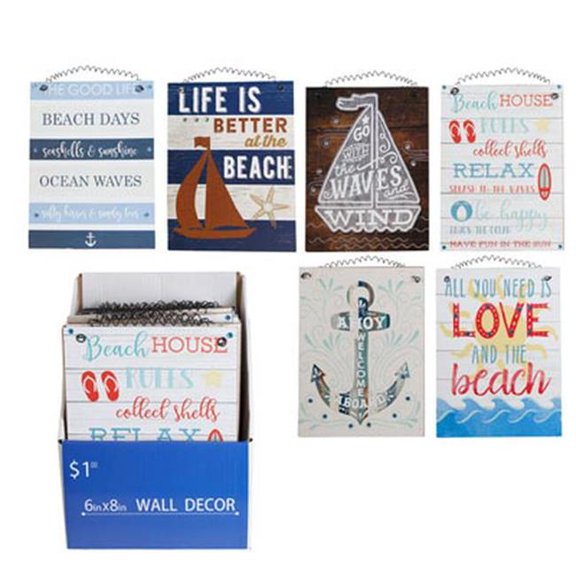 Regent Products  6 x 8 in. MDF Sentiment Home Decor Plaques, Assorted Beach Theme - Pack of 24