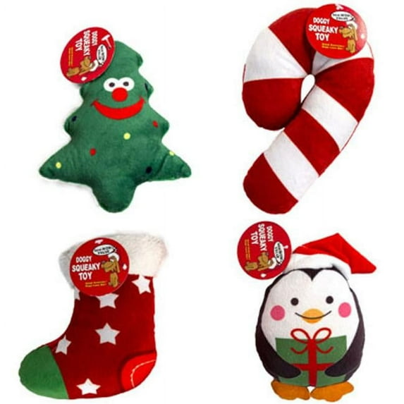Regent Products 68094P Christmas Plush Candy Cane Tree Penguin & Stocking Dog Toys in PDQ, 4 Assorted Color