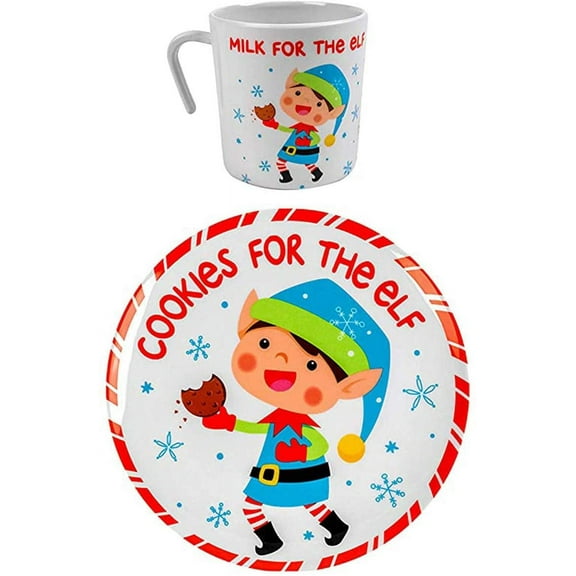 Regent Products "Cookies, Carrots, & Milk For" Christmas Eve Melamine Plate and Mug Set (Cookies For The Elf)