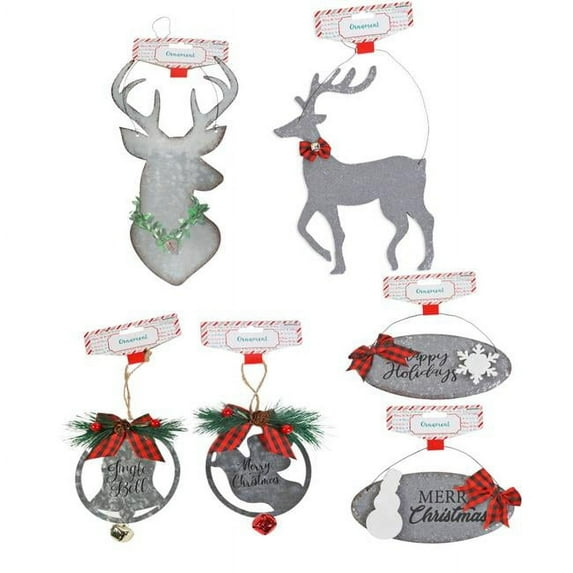 Regent Products G91025 Large Galvanized 2 Reindeer Ornament with 2 Oval Bell Dove Christmas Headercard, 6 Assorted Color