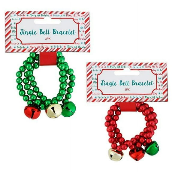 Regent Products G91535 Jingle Bell Bracelet with Bells Christmas Header, Red & Green - Pack of 3