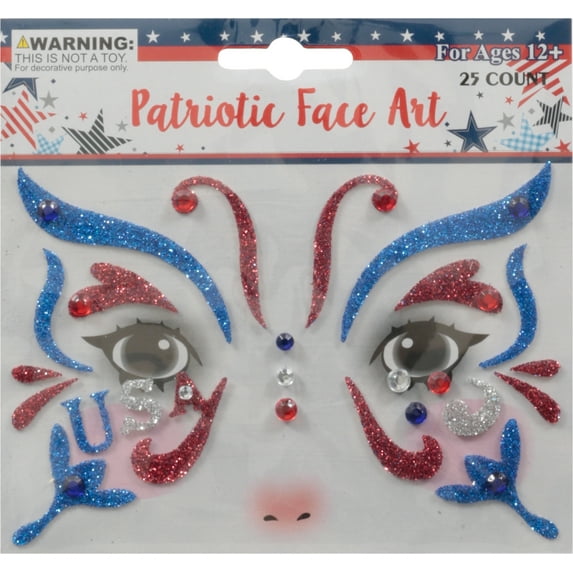 Regent Products Patriotic Design Face Art Sequin Decor On MDS Strippb Insert Card, 6 Assorted Color - 48 Piece