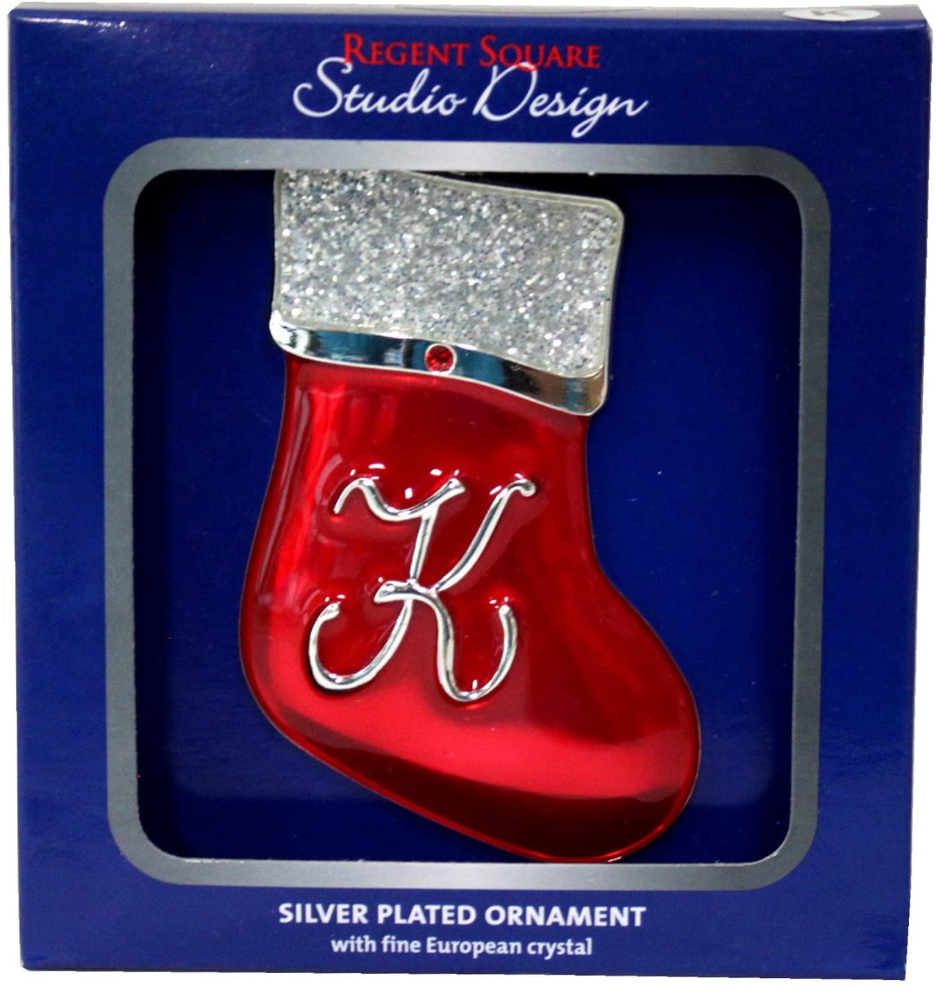 Regent Square Studio Design Silver Plated Monogramed Red Stocking