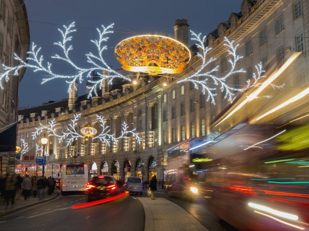 Regent Street decorated for Christmas London England Canvas Art - Charles Bowman Design Pics (17 x 13)