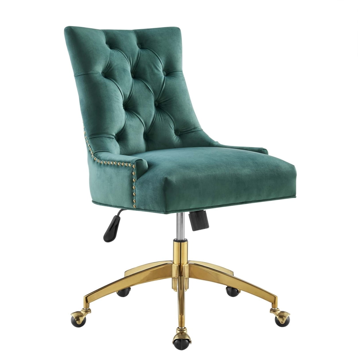 Teal Velvet Tufted Swivel Office Chair with Gold Base