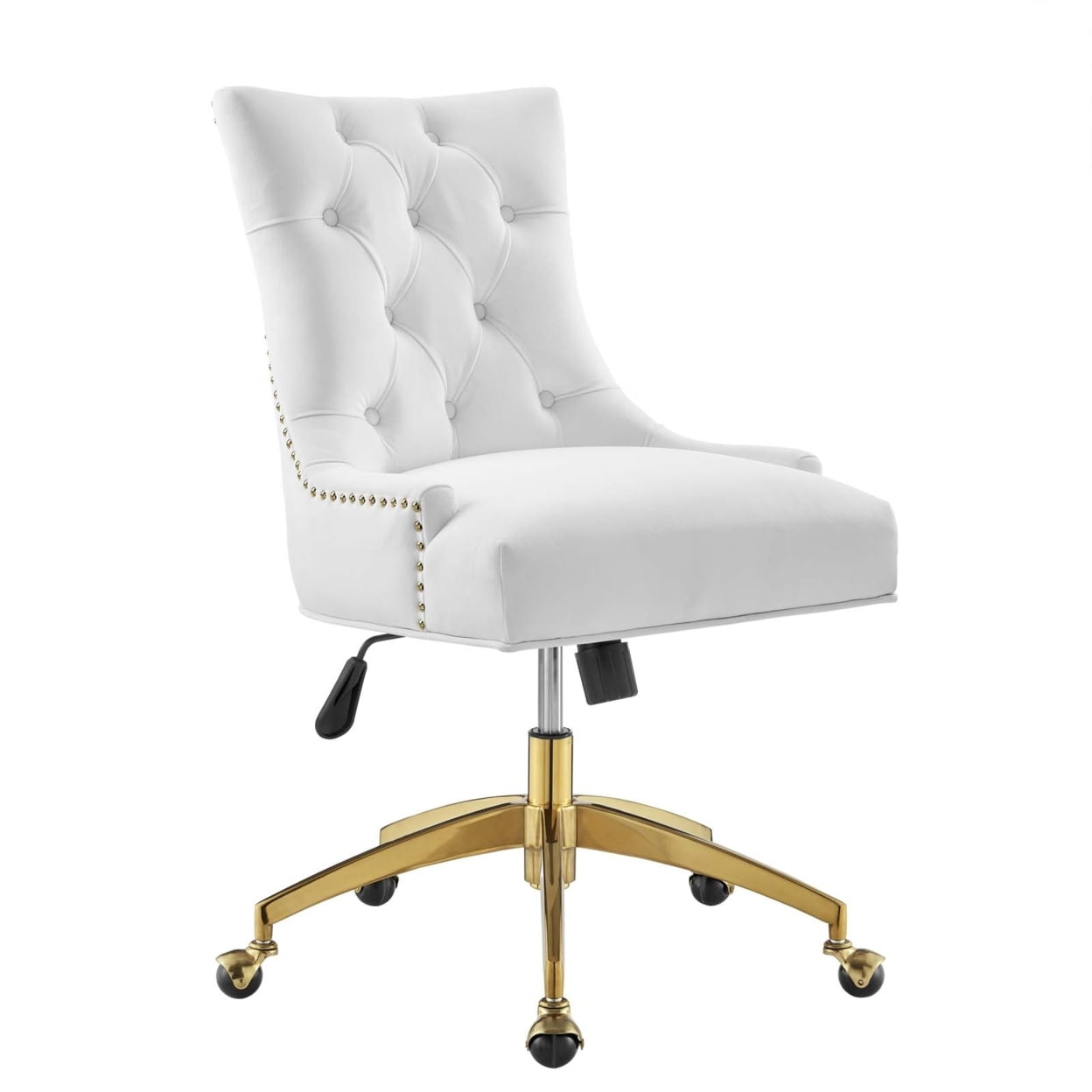 Elegant Gold and White Tufted Swivel Task Chair with Velvet Upholstery