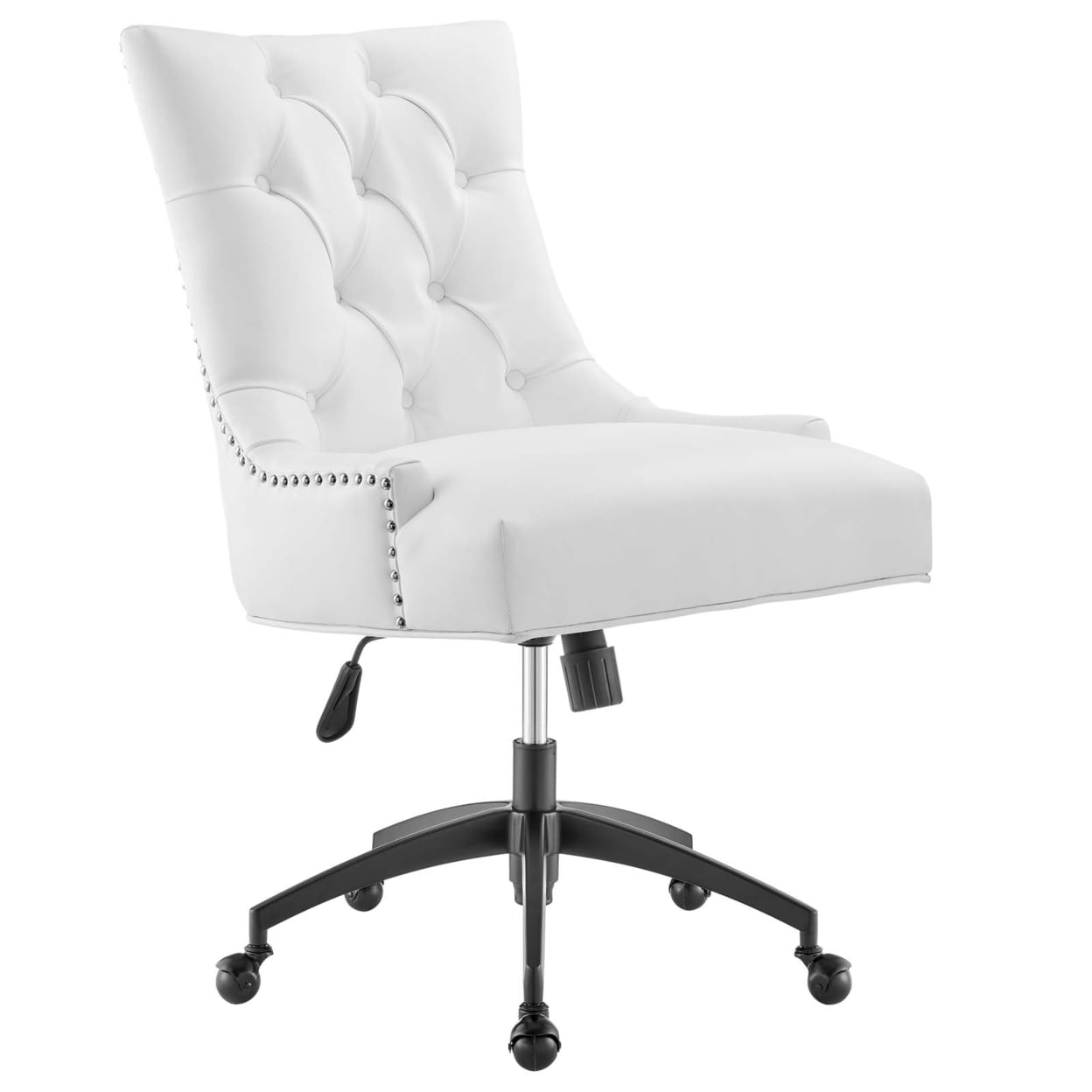Black and White Tufted Vegan Leather Swivel Office Chair
