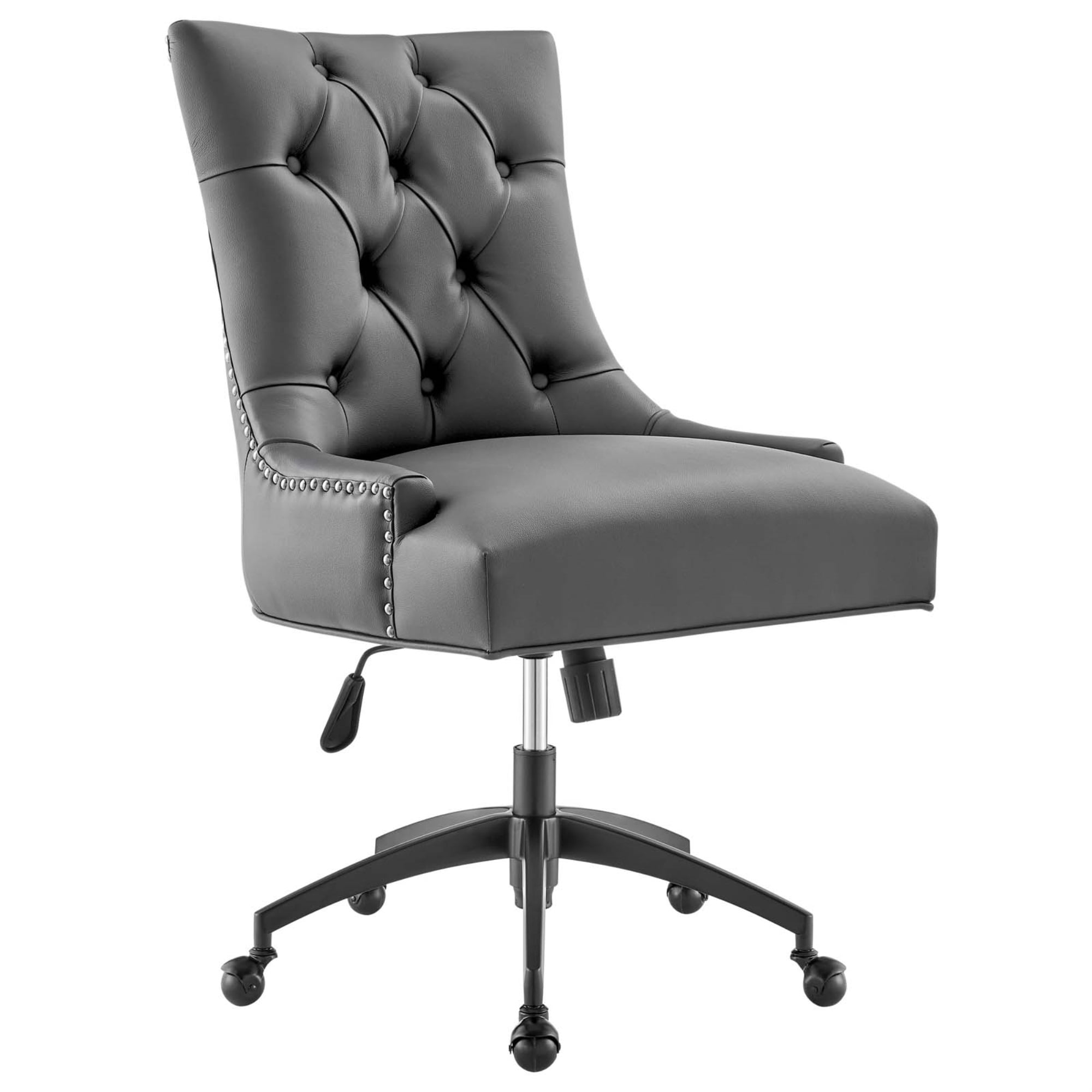 Vintage Glam Deco Black Vegan Leather Swivel Office Chair