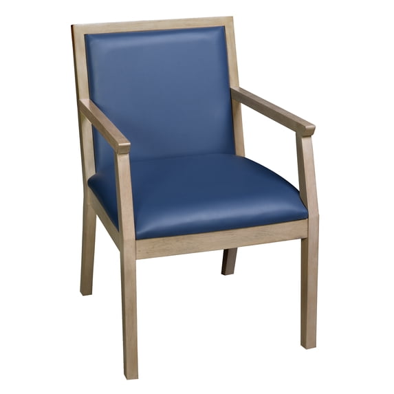 Regent WallGuard Guest & Reception Waiting Room Wood Side Chair - Noble Oak / Navy Blue Vinyl