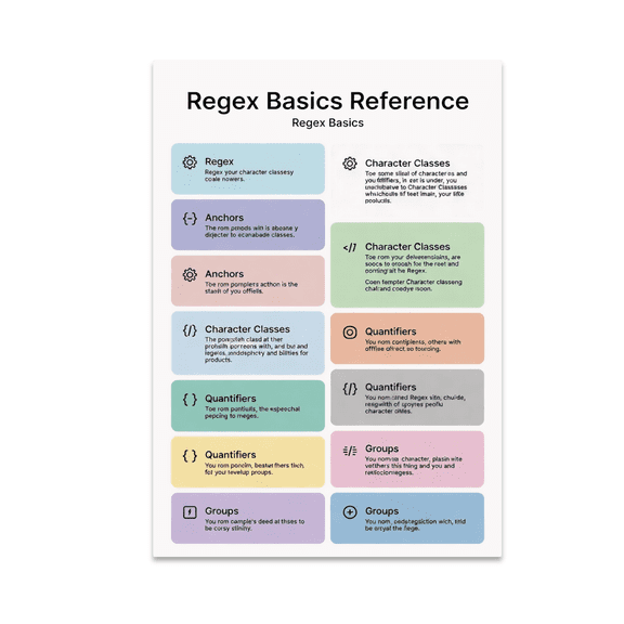 Regex Basics Reference Infographic - Coding Enthusiast - 13x19 Poster Print