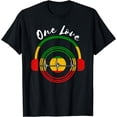 thumbnail image 1 of Reggae Headphone Rastafari Roots One Love Rastafarian T-Shirt, 1 of 4