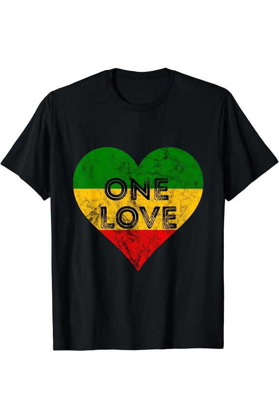 Reggae Heart One Love Rasta Reggae Music Rastafarian Jamaica T-Shirt
