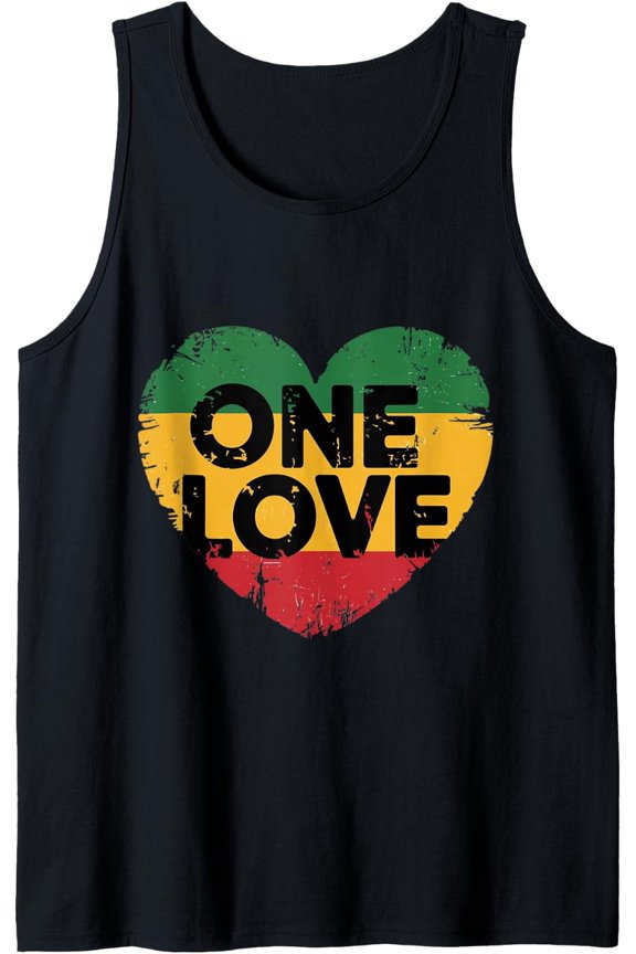 Reggae Heart One Love Rasta Reggae Music Rastafarian Jamaica Tank Top Size S-3XL