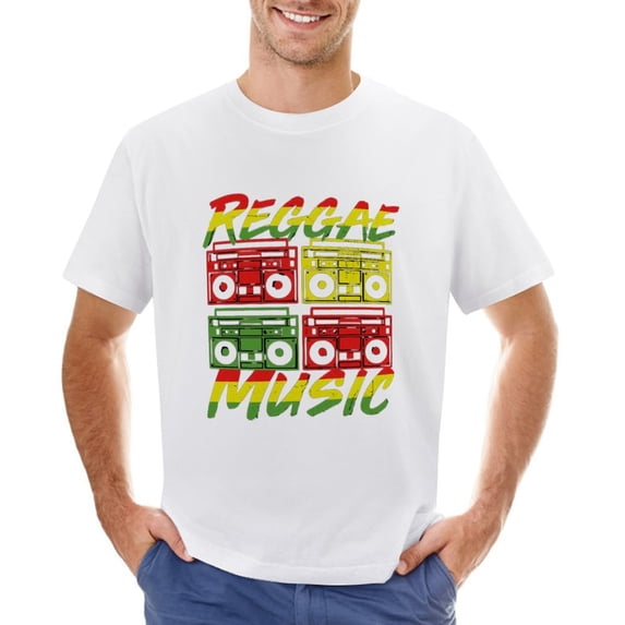 Reggae Music Boombox Stereo Jamaica Roots 80s Sound System Rasta Flag Men’s Graphic T-shirt Vintage Short Sleeve Sport Tee White XS