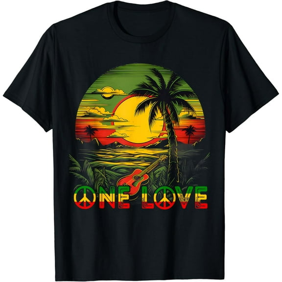 Reggae Music Guitar Rasta Pride Jamaica Rasta Reggae Sunset T-Shirt