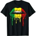 thumbnail image 1 of Reggae Music Jamaica Kissing Lips Flag Rastafari Rasta Girl T-Shirt, 1 of 5