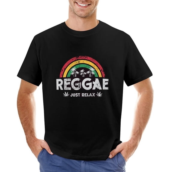 Reggae Music Just Relax Rainbow Men’s T-Shirt 100% Cotton Casual Short Sleeve Tops Gift Tee Black 5XL